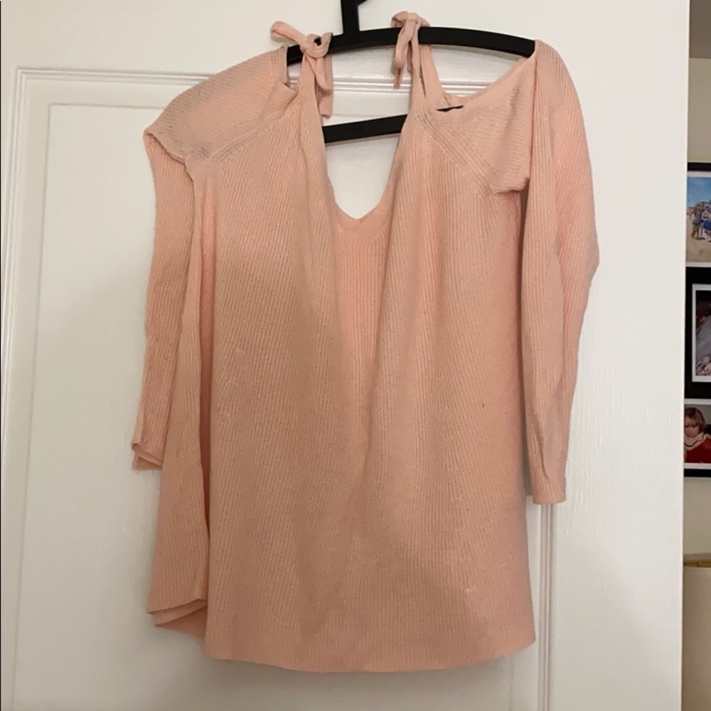 V-neck cold shoulder sweater